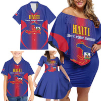 Haiti Pride Personalized Family Matching Off Shoulder Short Dress and Hawaiian Shirt Neg Marron Haitian Heritage - Wonder Print Shop