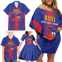 Haiti Pride Personalized Family Matching Off Shoulder Short Dress and Hawaiian Shirt Neg Marron Haitian Heritage - Wonder Print Shop