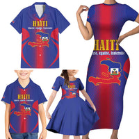 Haiti Pride Personalized Family Matching Short Sleeve Bodycon Dress and Hawaiian Shirt Neg Marron Haitian Heritage - Wonder Print Shop