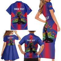 Haiti Pride Personalized Family Matching Short Sleeve Bodycon Dress and Hawaiian Shirt Neg Marron Haitian Heritage - Wonder Print Shop