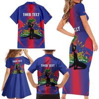 Haiti Pride Personalized Family Matching Short Sleeve Bodycon Dress and Hawaiian Shirt Neg Marron Haitian Heritage - Wonder Print Shop
