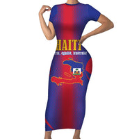 Haiti Pride Personalized Short Sleeve Bodycon Dress Neg Marron Haitian Heritage - Wonder Print Shop