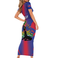 Haiti Pride Personalized Short Sleeve Bodycon Dress Neg Marron Haitian Heritage - Wonder Print Shop