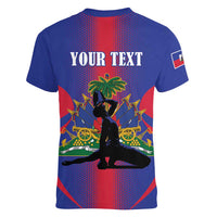 Haiti Pride Personalized Women V-Neck T-Shirt Neg Marron Haitian Heritage - Wonder Print Shop