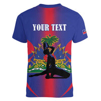 Haiti Pride Personalized Women V-Neck T-Shirt Neg Marron Haitian Heritage - Wonder Print Shop