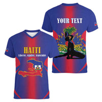 Haiti Pride Personalized Women V-Neck T-Shirt Neg Marron Haitian Heritage - Wonder Print Shop
