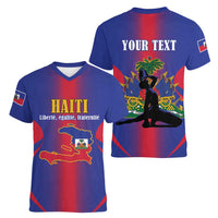 Haiti Pride Personalized Women V-Neck T-Shirt Neg Marron Haitian Heritage - Wonder Print Shop
