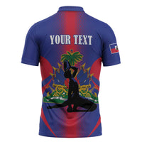 Haiti Pride Personalized Zipper Polo Shirt Neg Marron Haitian Heritage - Wonder Print Shop