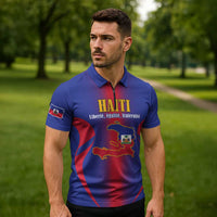 Haiti Pride Personalized Zipper Polo Shirt Neg Marron Haitian Heritage - Wonder Print Shop
