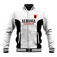 Custom Albania Football Pride Baseball Jacket Kuqezinjte Eagle White Version - Wonder Print Shop