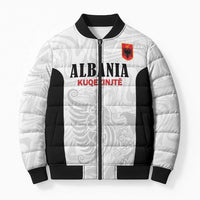 Custom Albania Football Pride Bomber Puffer Jacket Kuqezinjte Eagle White Version - Wonder Print Shop