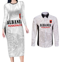 Custom Albania Football Pride Couples Matching Long Sleeve Bodycon Dress and Long Sleeve Button Shirt Kuqezinjte Eagle White Version - Wonder Print Shop