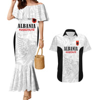 Custom Albania Football Pride Couples Matching Mermaid Dress and Hawaiian Shirt Kuqezinjte Eagle White Version - Wonder Print Shop