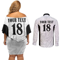 Custom Albania Football Pride Couples Matching Off Shoulder Short Dress and Long Sleeve Button Shirt Kuqezinjte Eagle White Version - Wonder Print Shop