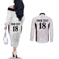 Custom Albania Football Pride Couples Matching Off The Shoulder Long Sleeve Dress and Long Sleeve Button Shirt Kuqezinjte Eagle White Version - Wonder Print Shop