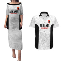 Custom Albania Football Pride Couples Matching Puletasi and Hawaiian Shirt Kuqezinjte Eagle White Version - Wonder Print Shop