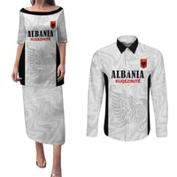 Custom Albania Football Pride Couples Matching Puletasi and Long Sleeve Button Shirt Kuqezinjte Eagle White Version - Wonder Print Shop