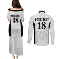 Custom Albania Football Pride Couples Matching Puletasi and Long Sleeve Button Shirt Kuqezinjte Eagle White Version - Wonder Print Shop