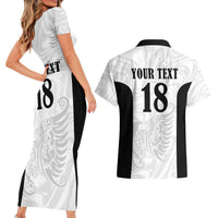Custom Albania Football Pride Couples Matching Short Sleeve Bodycon Dress and Hawaiian Shirt Kuqezinjte Eagle White Version - Wonder Print Shop