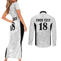 Custom Albania Football Pride Couples Matching Short Sleeve Bodycon Dress and Long Sleeve Button Shirt Kuqezinjte Eagle White Version - Wonder Print Shop