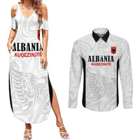 Custom Albania Football Pride Couples Matching Summer Maxi Dress and Long Sleeve Button Shirt Kuqezinjte Eagle White Version - Wonder Print Shop