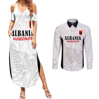 Custom Albania Football Pride Couples Matching Summer Maxi Dress and Long Sleeve Button Shirt Kuqezinjte Eagle White Version - Wonder Print Shop