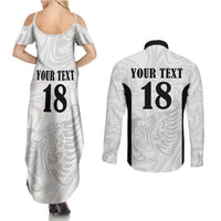 Custom Albania Football Pride Couples Matching Summer Maxi Dress and Long Sleeve Button Shirt Kuqezinjte Eagle White Version - Wonder Print Shop