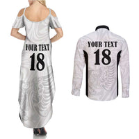 Custom Albania Football Pride Couples Matching Summer Maxi Dress and Long Sleeve Button Shirt Kuqezinjte Eagle White Version - Wonder Print Shop