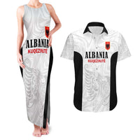 Custom Albania Football Pride Couples Matching Tank Maxi Dress and Hawaiian Shirt Kuqezinjte Eagle White Version - Wonder Print Shop