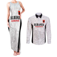 Custom Albania Football Pride Couples Matching Tank Maxi Dress and Long Sleeve Button Shirt Kuqezinjte Eagle White Version - Wonder Print Shop