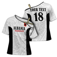 Custom Albania Football Pride Cross Shoulder Shirt Kuqezinjte Eagle White Version - Wonder Print Shop