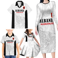 Custom Albania Football Pride Family Matching Long Sleeve Bodycon Dress and Hawaiian Shirt Kuqezinjte Eagle White Version - Wonder Print Shop