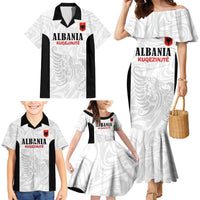 Custom Albania Football Pride Family Matching Mermaid Dress and Hawaiian Shirt Kuqezinjte Eagle White Version - Wonder Print Shop