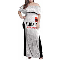 Custom Albania Football Pride Family Matching Off Shoulder Maxi Dress and Hawaiian Shirt Kuqezinjte Eagle White Version - Wonder Print Shop
