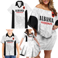 Custom Albania Football Pride Family Matching Off Shoulder Short Dress and Hawaiian Shirt Kuqezinjte Eagle White Version - Wonder Print Shop