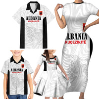 Custom Albania Football Pride Family Matching Short Sleeve Bodycon Dress and Hawaiian Shirt Kuqezinjte Eagle White Version - Wonder Print Shop