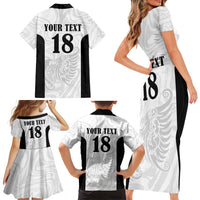 Custom Albania Football Pride Family Matching Short Sleeve Bodycon Dress and Hawaiian Shirt Kuqezinjte Eagle White Version - Wonder Print Shop