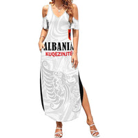 Custom Albania Football Pride Family Matching Summer Maxi Dress and Hawaiian Shirt Kuqezinjte Eagle White Version - Wonder Print Shop