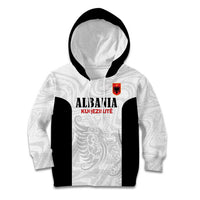 Custom Albania Football Pride Kid Hoodie Kuqezinjte Eagle White Version - Wonder Print Shop