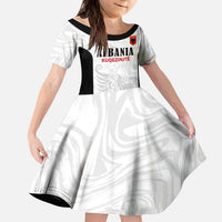 Custom Albania Football Pride Kid Short Sleeve Dress Kuqezinjte Eagle White Version - Wonder Print Shop