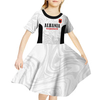 Custom Albania Football Pride Kid Short Sleeve Dress Kuqezinjte Eagle White Version - Wonder Print Shop