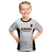 Custom Albania Football Pride Kid T Shirt Kuqezinjte Eagle White Version - Wonder Print Shop