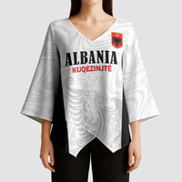 Custom Albania Football Pride Kimono Sleeve Blouse Kuqezinjte Eagle White Version - Wonder Print Shop