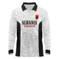 Custom Albania Football Pride Long Sleeve Polo Shirt Kuqezinjte Eagle White Version - Wonder Print Shop