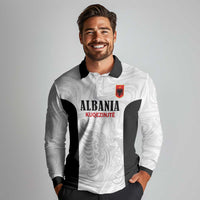 Custom Albania Football Pride Long Sleeve Polo Shirt Kuqezinjte Eagle White Version - Wonder Print Shop