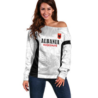 Custom Albania Football Pride Off Shoulder Sweater Kuqezinjte Eagle White Version - Wonder Print Shop