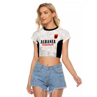 Custom Albania Football Pride Raglan Cropped T Shirt Kuqezinjte Eagle White Version - Wonder Print Shop