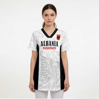 Custom Albania Football Pride Scrub Top Kuqezinjte Eagle White Version - Wonder Print Shop