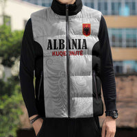 Custom Albania Football Pride Sleeveless Puffer Jacket Kuqezinjte Eagle White Version - Wonder Print Shop