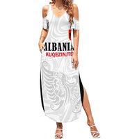 Custom Albania Football Pride Summer Maxi Dress Kuqezinjte Eagle White Version - Wonder Print Shop